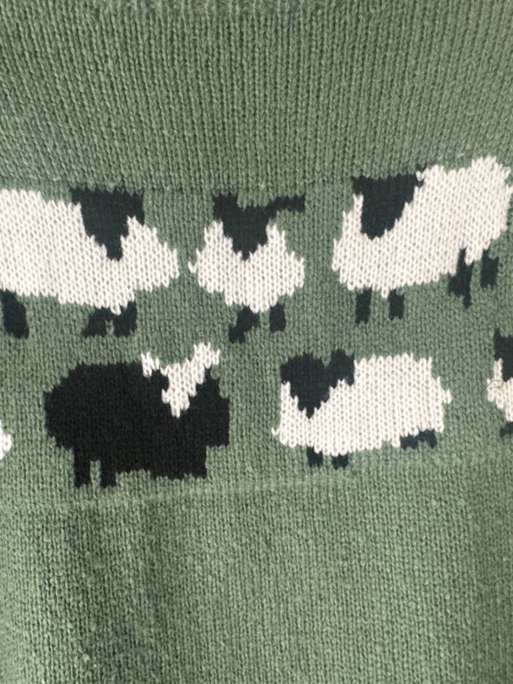 Vintage Style Black Sheep Sweater M Sage Green Intarsia Novelty Cottagecore - Picture 2 of 3